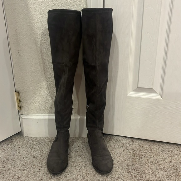 Gray Thigh High Suede Boots - Picture 3 of 6